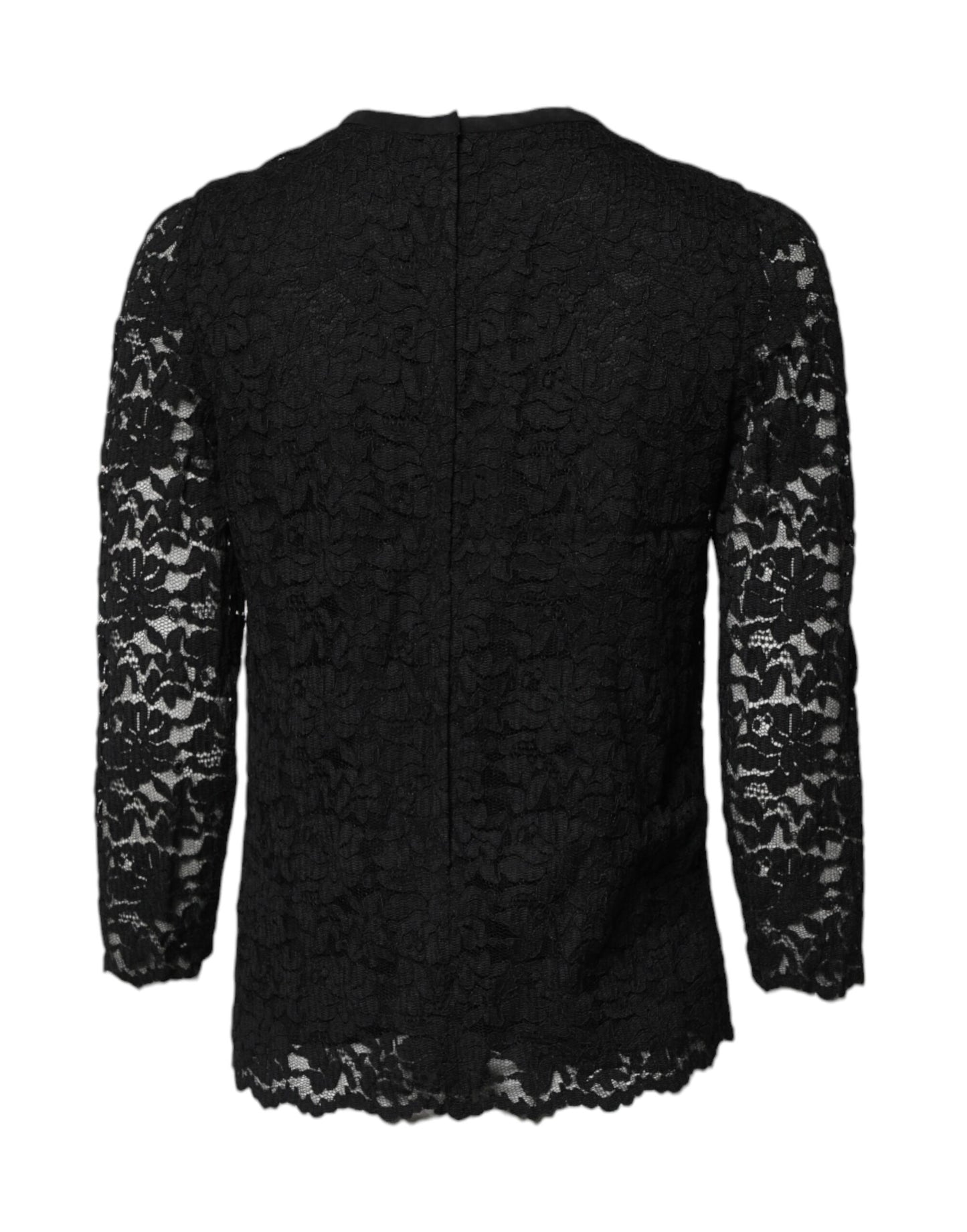 Dolce & Gabbana Zwarte Kant Crew Neck Top met Lange Mouwen