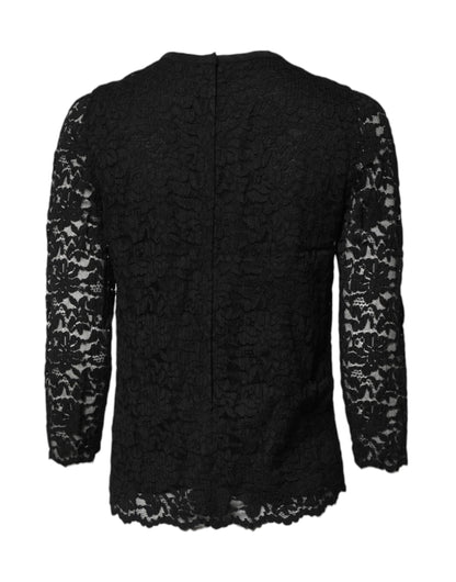 Dolce & Gabbana Zwarte Kant Crew Neck Top met Lange Mouwen