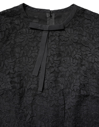 Dolce & Gabbana Zwarte Kant Crew Neck Top met Lange Mouwen