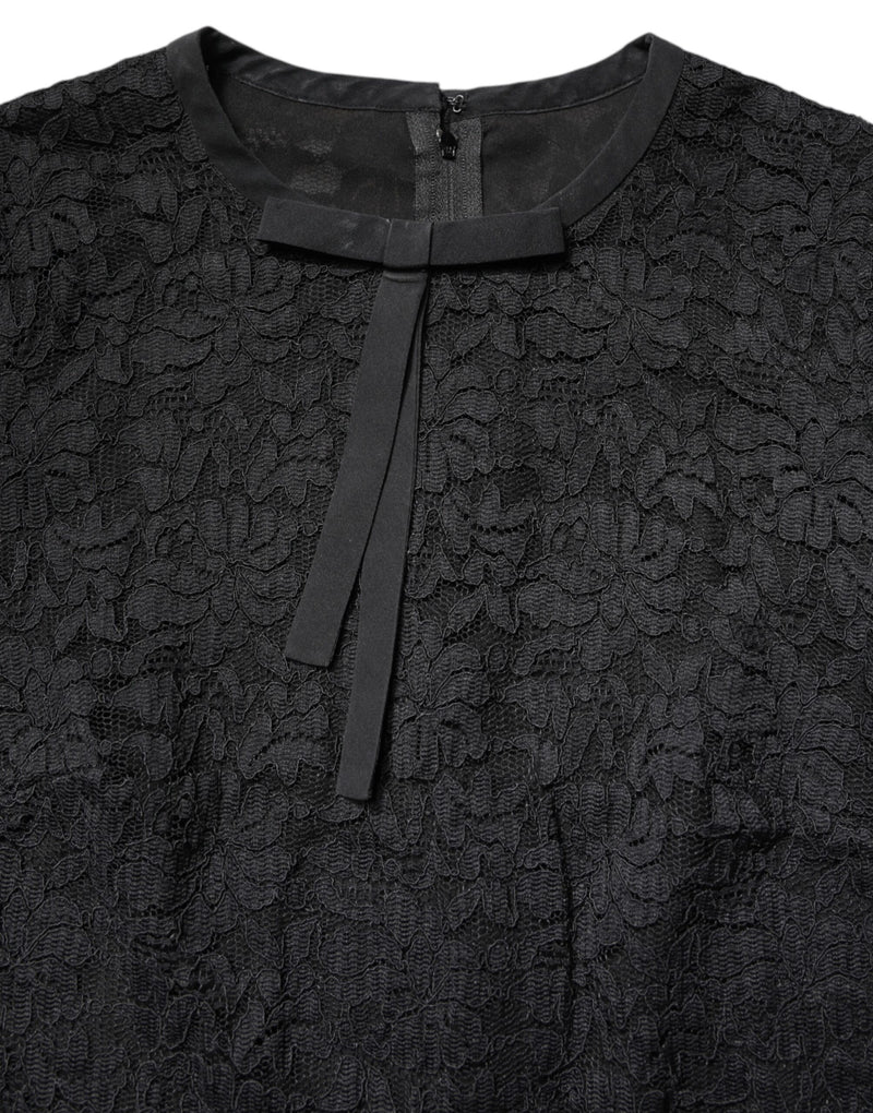 Dolce & Gabbana Black Lace STAFF Crew Neck Long Sleeves Top