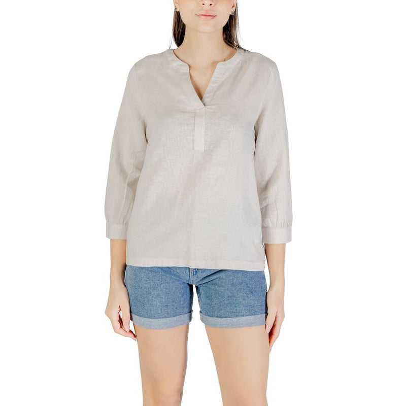 Blouse Beige Street One Sol Splitneck en Lin