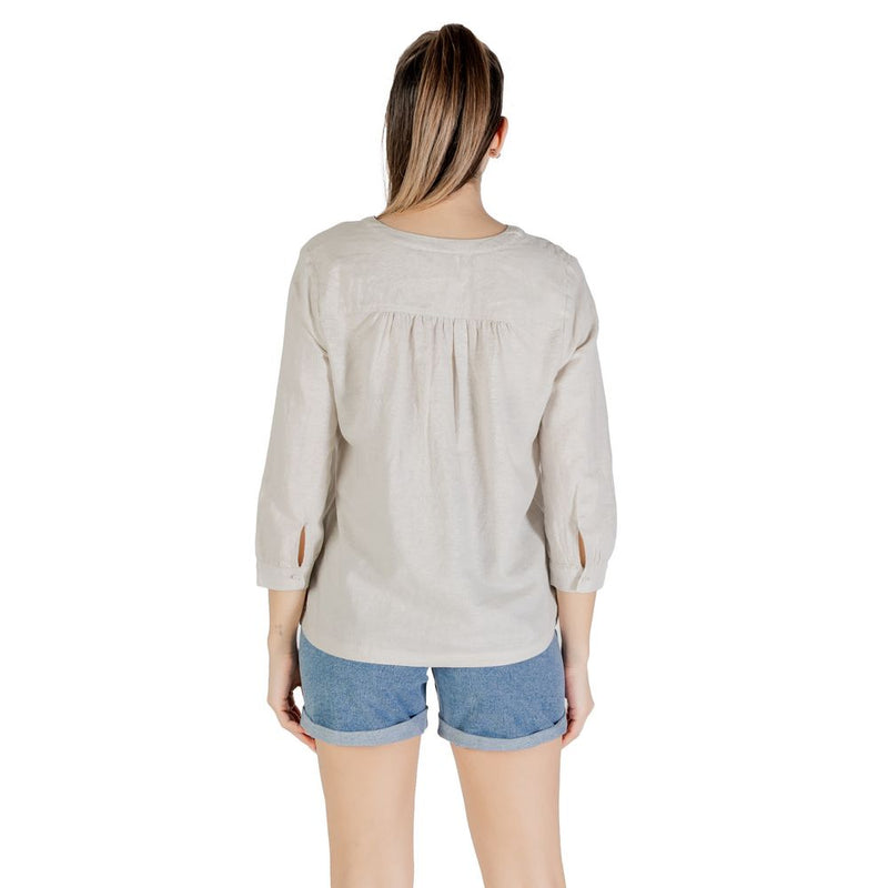 Blouse Beige Street One Sol Splitneck en Lin