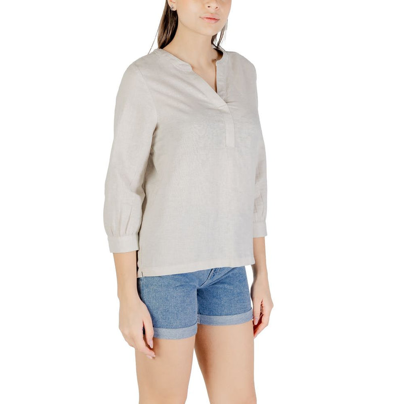 Blouse Beige Street One Sol Splitneck en Lin
