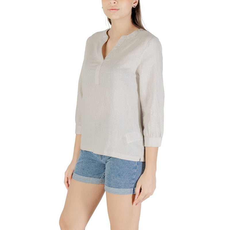 Blouse Beige Street One Sol Splitneck en Lin