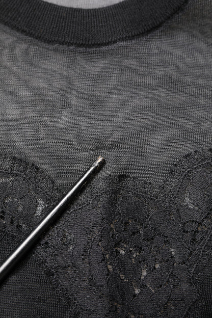 Dolce &amp; Gabbana Zwarte Kant Top met Ronde Hals en Zonder Mouwen