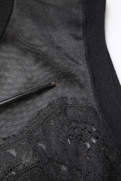 Dolce &amp; Gabbana Zwarte Kant Top met Ronde Hals en Zonder Mouwen