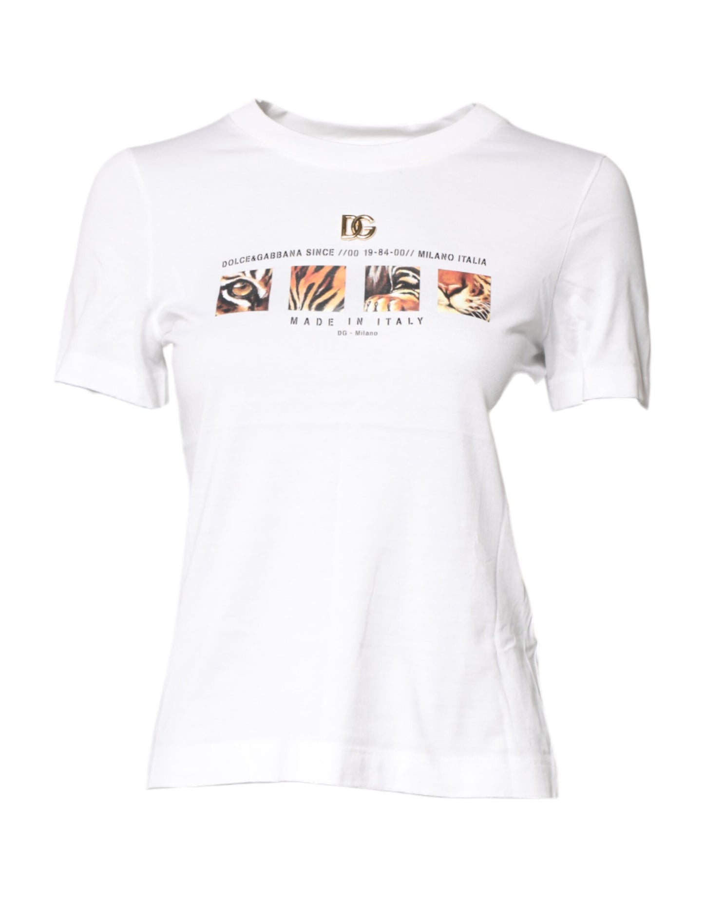 Dolce &amp; Gabbana wit katoenen T-shirt met grafische print en ronde hals.