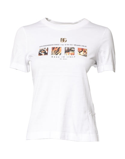 Dolce &amp; Gabbana wit katoenen T-shirt met grafische print en ronde hals.