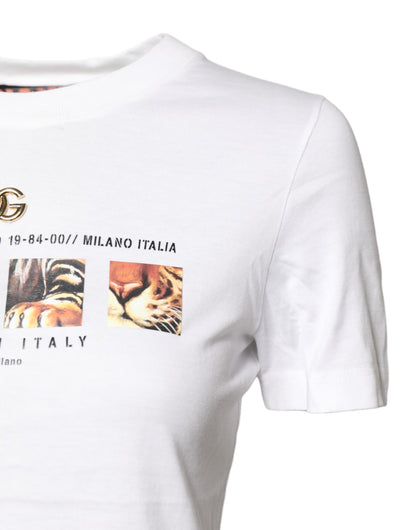 Dolce &amp; Gabbana wit katoenen T-shirt met grafische print en ronde hals.