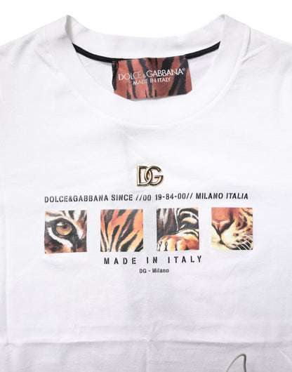 Dolce &amp; Gabbana wit katoenen T-shirt met grafische print en ronde hals.