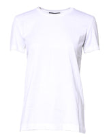 Dolce & Gabbana T-Shirt Blanc en Coton à Col Rond et Manches Courtes