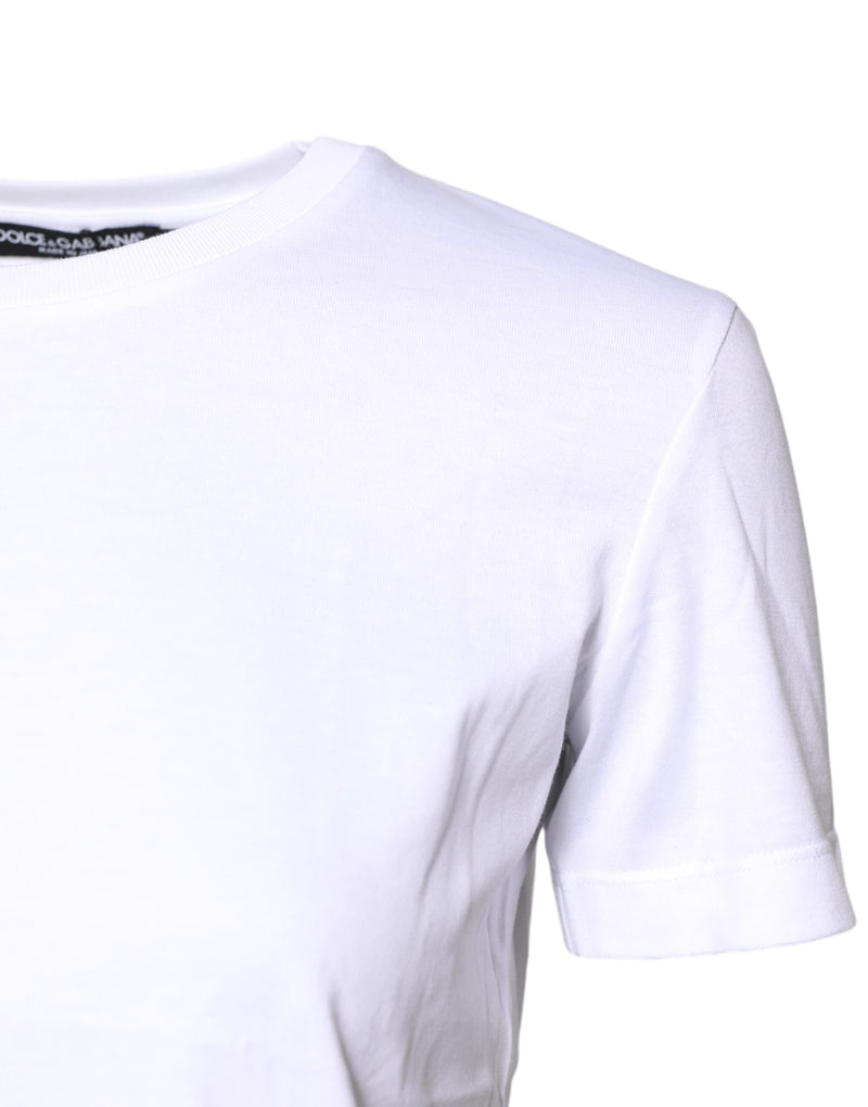 Dolce & Gabbana T-Shirt Blanc en Coton à Col Rond et Manches Courtes