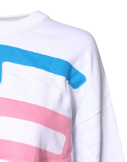 Love Moschino wit katoenen T-shirt met lange mouwen en grafische print