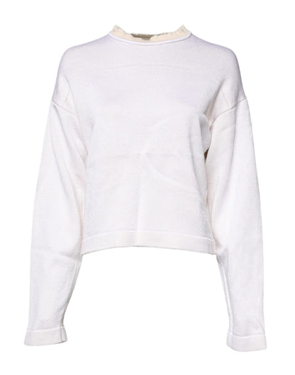 Jil Sander White Viscose Crew Neck Long Sleeves Pullover Sweater