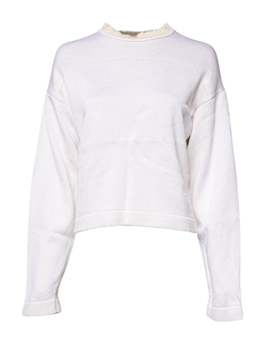 Jil Sander witte crewneck trui van viscose met lange mouwen