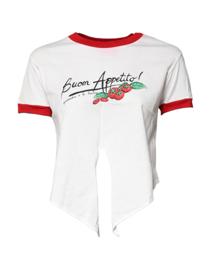 Dolce &amp; Gabbana wit, bedrukt, cropped T-shirt met ronde hals