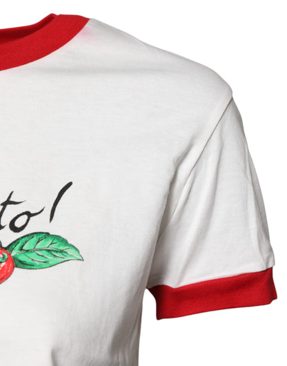Dolce &amp; Gabbana wit, bedrukt, cropped T-shirt met ronde hals