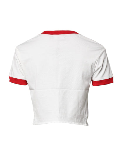 Dolce &amp; Gabbana wit, bedrukt, cropped T-shirt met ronde hals