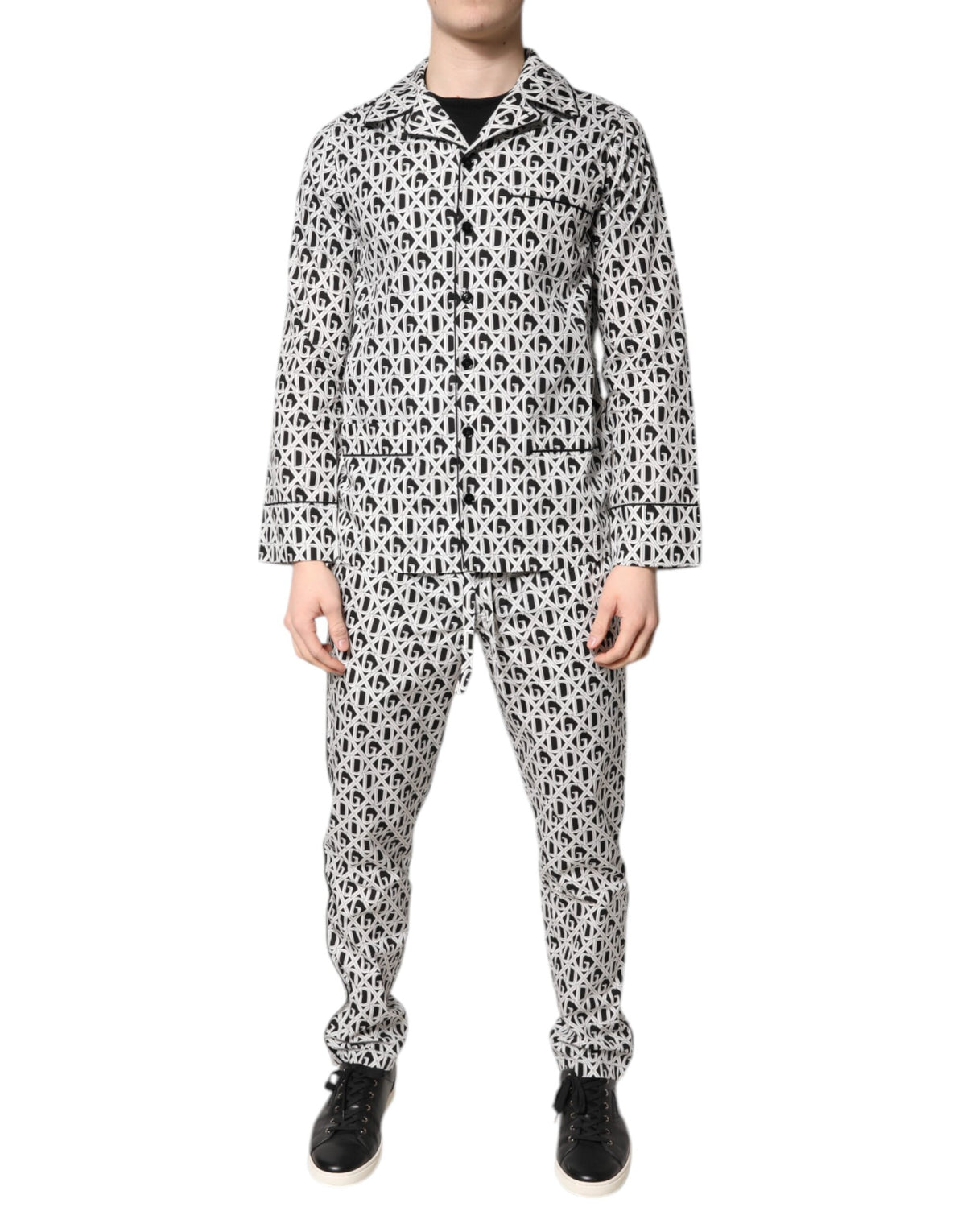 Dolce & Gabbana Black White DG Print Cotton Pajama Set