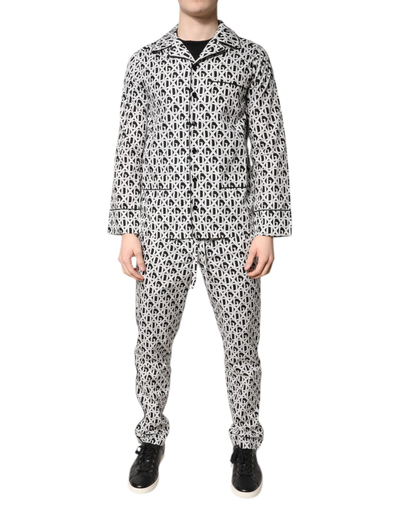 Dolce & Gabbana Black White DG Print Cotton Pajama Set