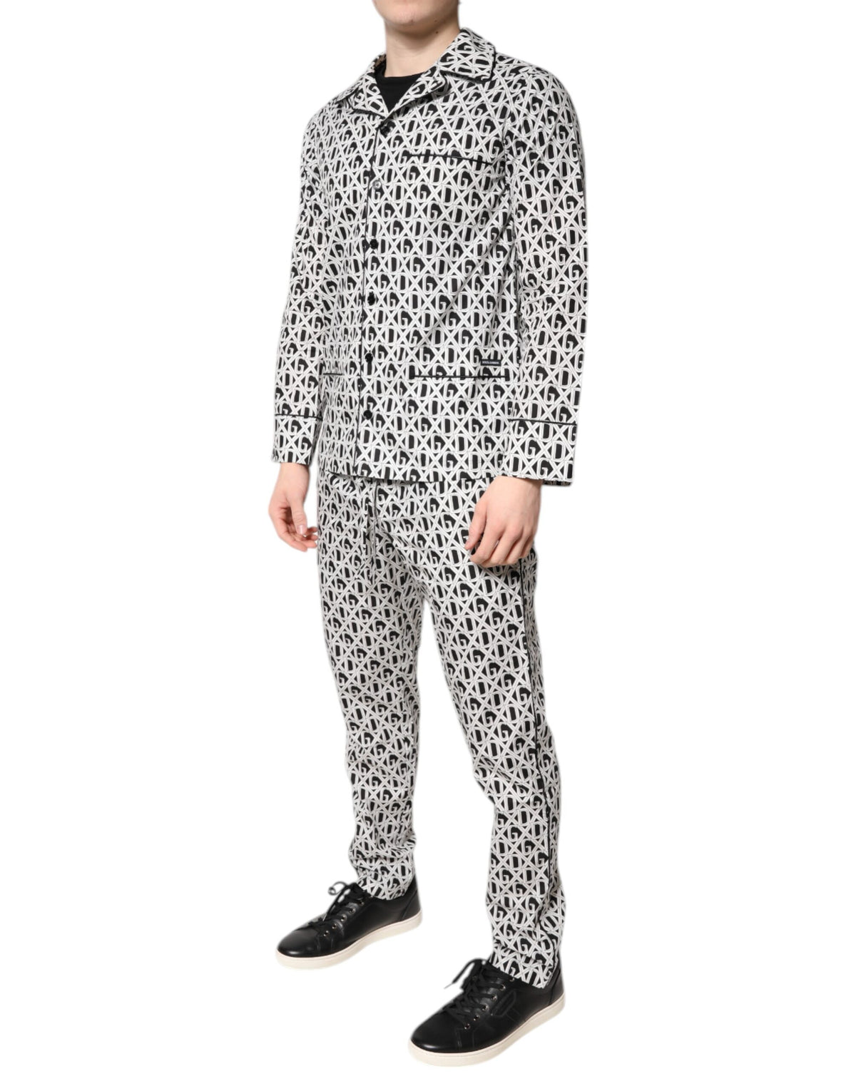 Dolce & Gabbana Black White DG Print Cotton Pajama Set