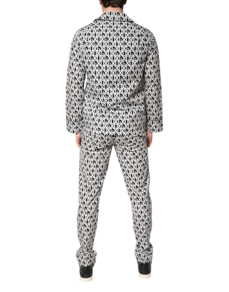 Dolce & Gabbana Black White DG Print Cotton Pajama Set