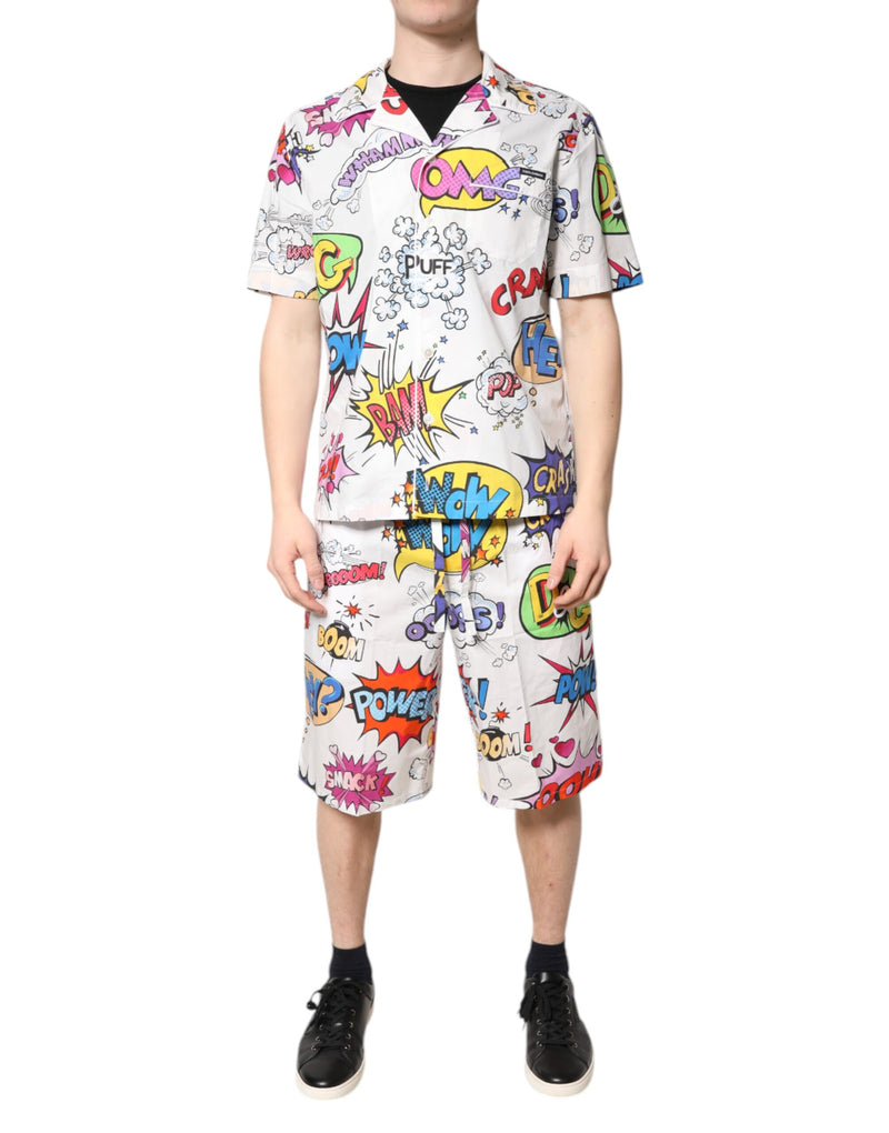 Dolce & Gabbana White Cartoon Print Cotton Pajama Set for Men