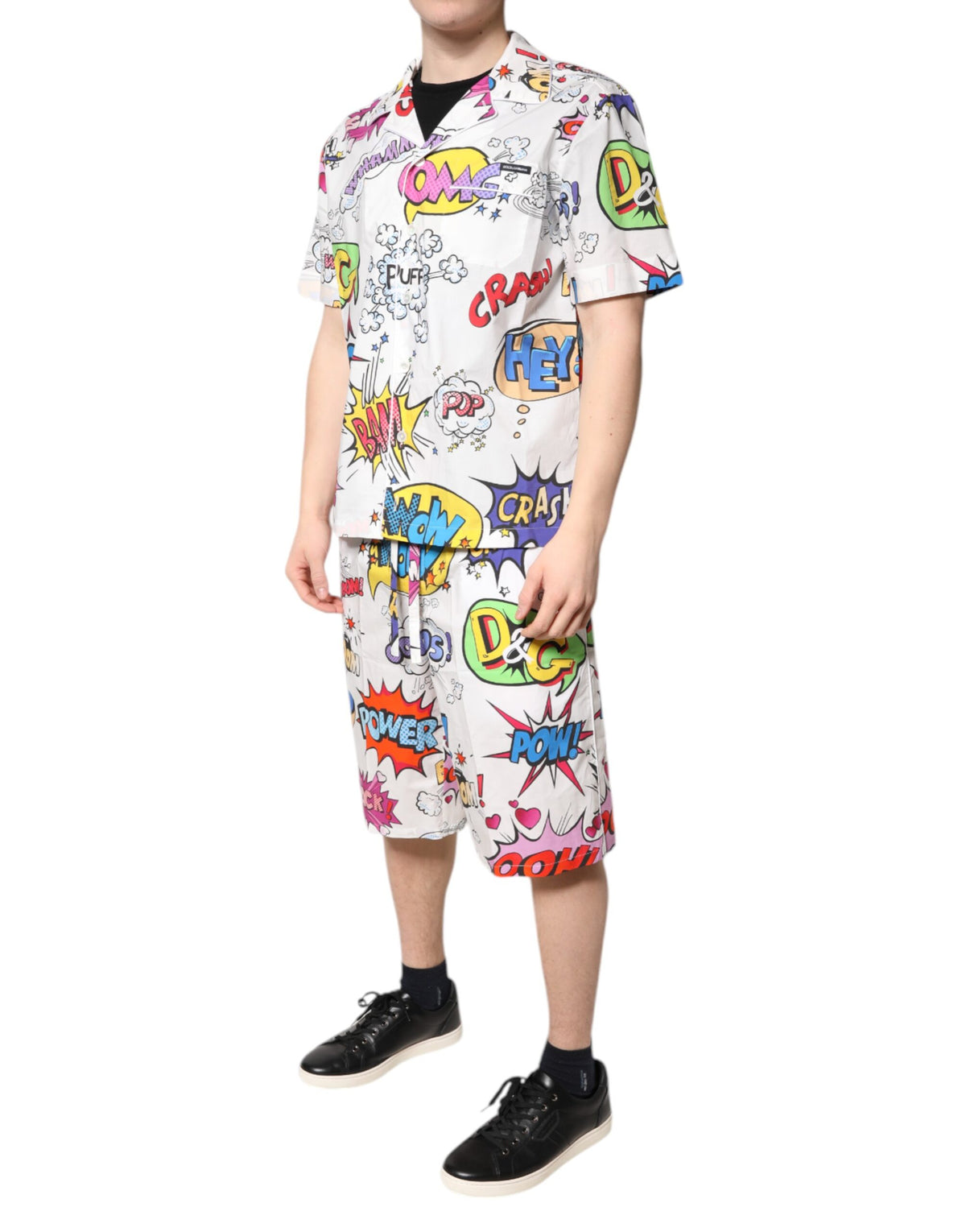 Dolce & Gabbana White Cartoon Print Cotton Pajama Set for Men