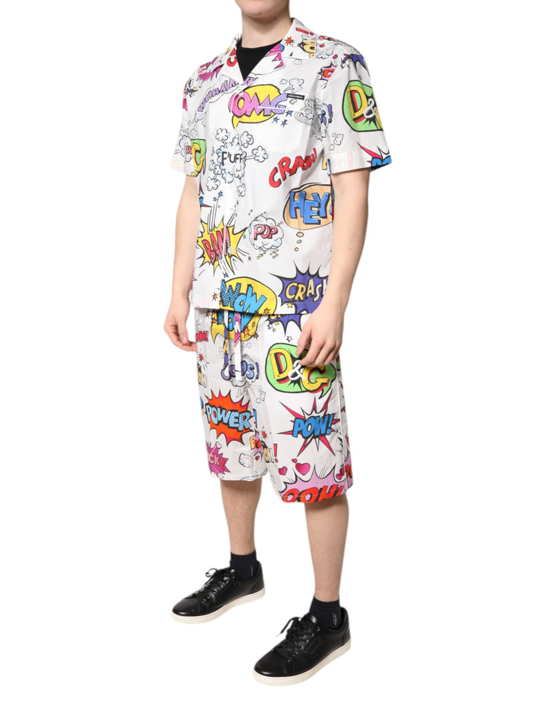 Dolce & Gabbana White Cartoon Print Cotton Pajama Set for Men