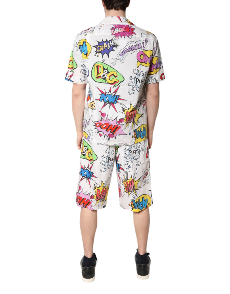 Dolce & Gabbana White Cartoon Print Cotton Pajama Set for Men