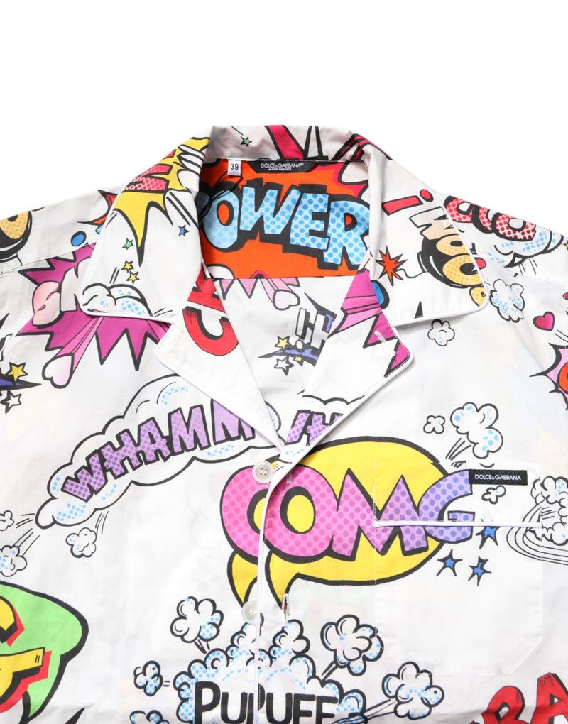 Dolce & Gabbana White Cartoon Print Cotton Pajama Set for Men