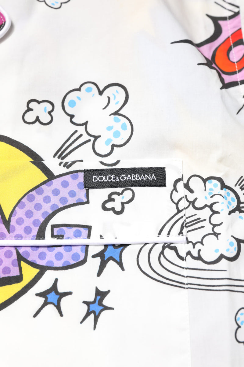 Dolce & Gabbana White Cartoon Print Cotton Pajama Set for Men
