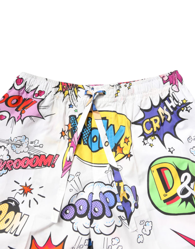 Dolce & Gabbana White Cartoon Print Cotton Pajama Set for Men