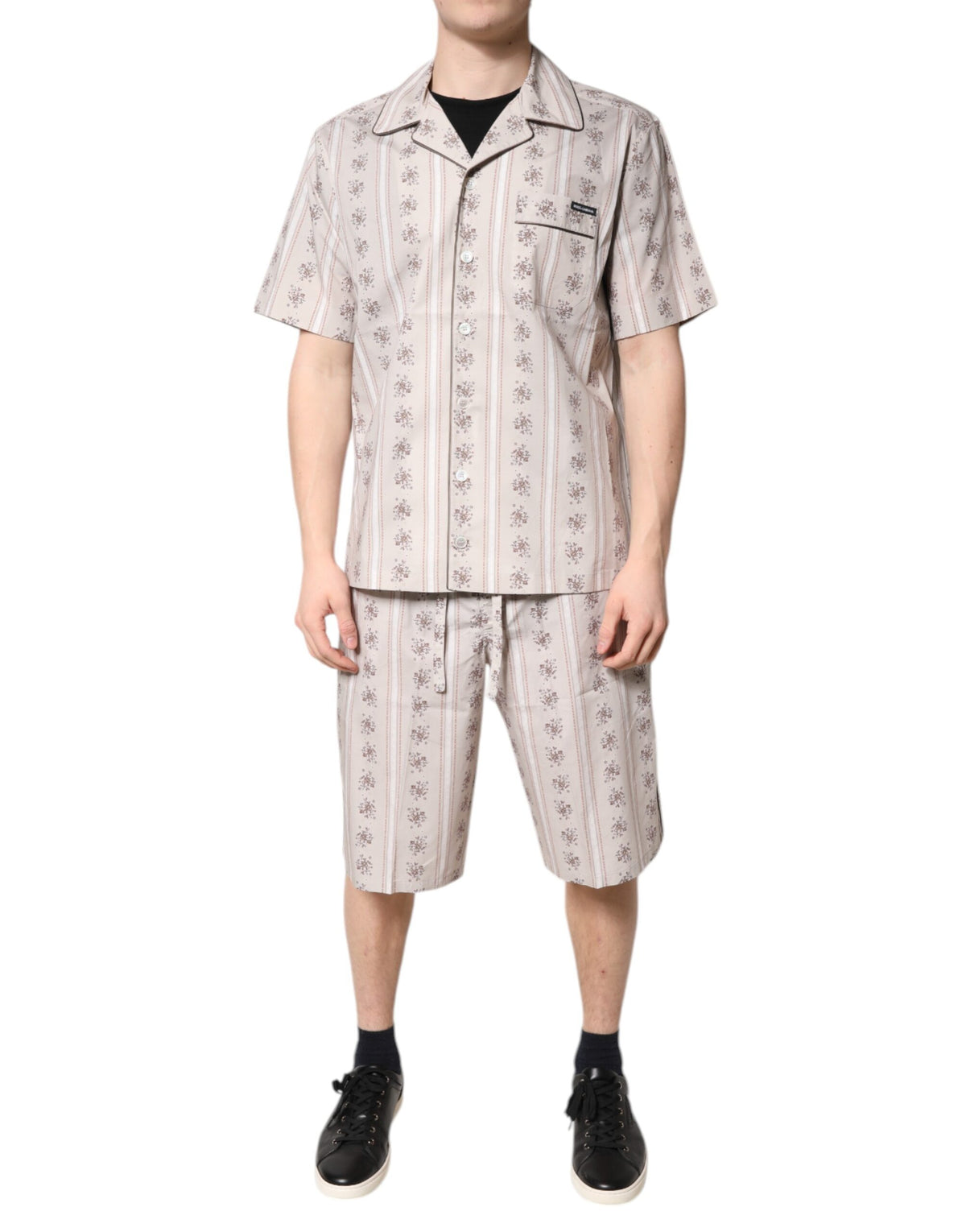 Dolce & Gabbana Beige Floral Print Cotton Pajama Set for Men