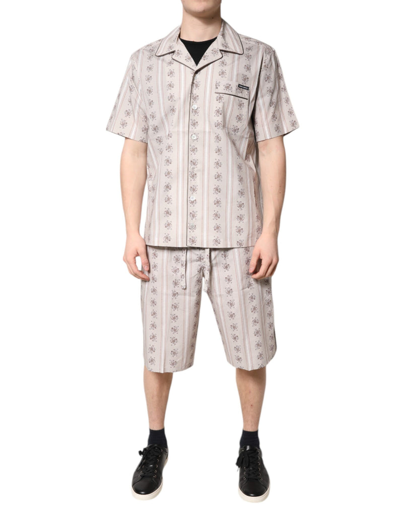 Dolce & Gabbana Beige Floral Print Cotton Pajama Set for Men