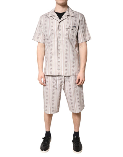 Dolce & Gabbana Beige Floral Print Cotton Men Pajama Set Sleepwear