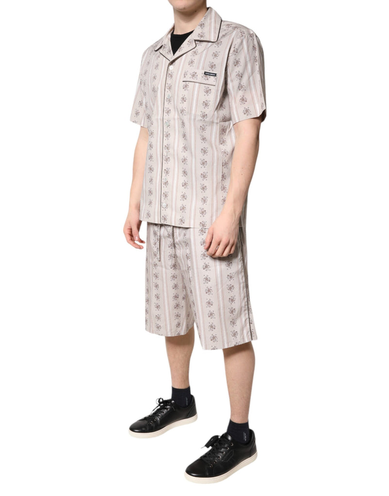 Dolce & Gabbana Beige Floral Print Cotton Pajama Set for Men