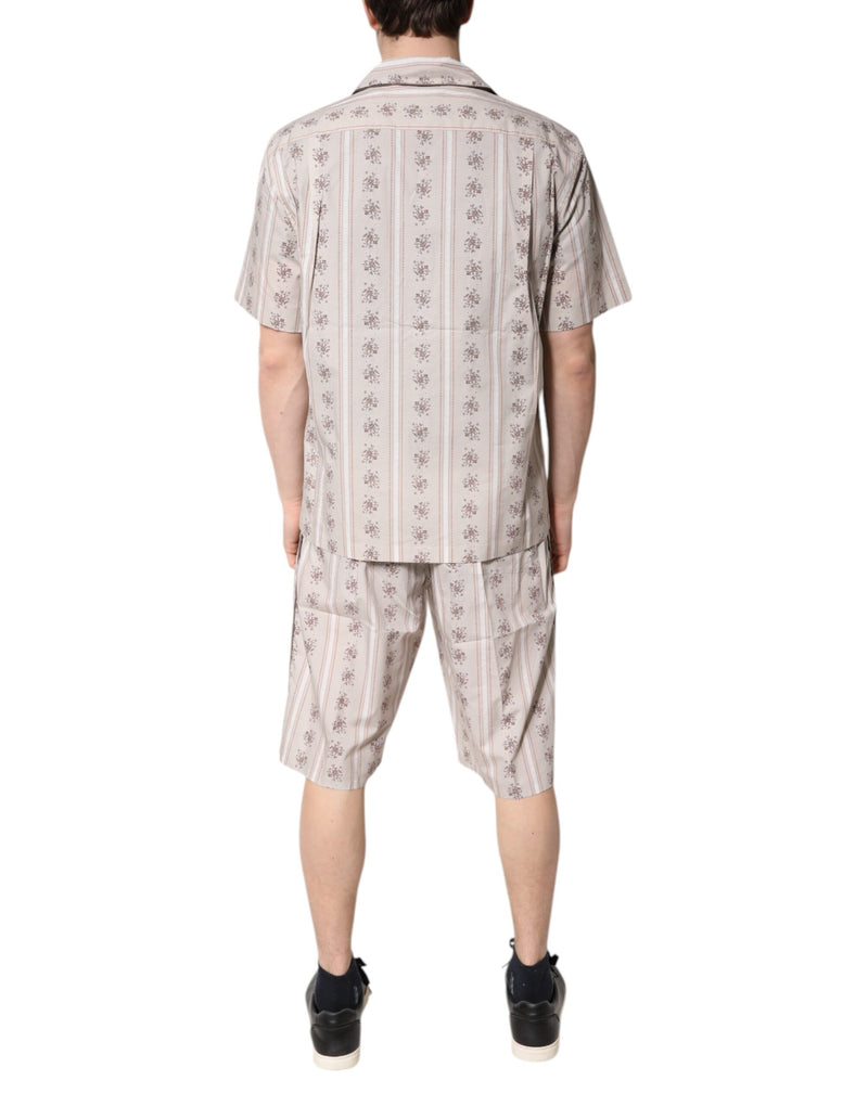 Dolce & Gabbana Beige Floral Print Cotton Pajama Set for Men