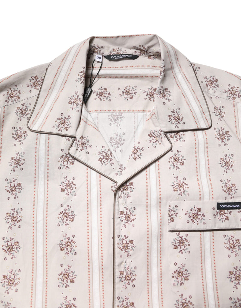 Dolce & Gabbana Beige Floral Print Cotton Pajama Set for Men