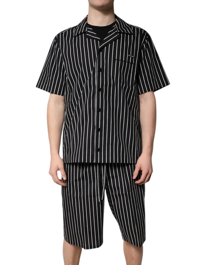 Dolce & Gabbana Black and White Stripes Cotton Men Pajama Set