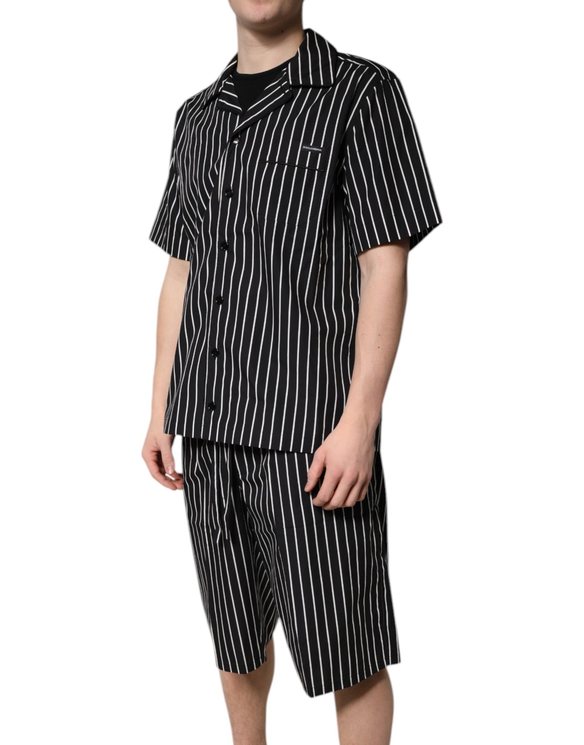 Dolce & Gabbana Black and White Stripes Cotton Men Pajama Set