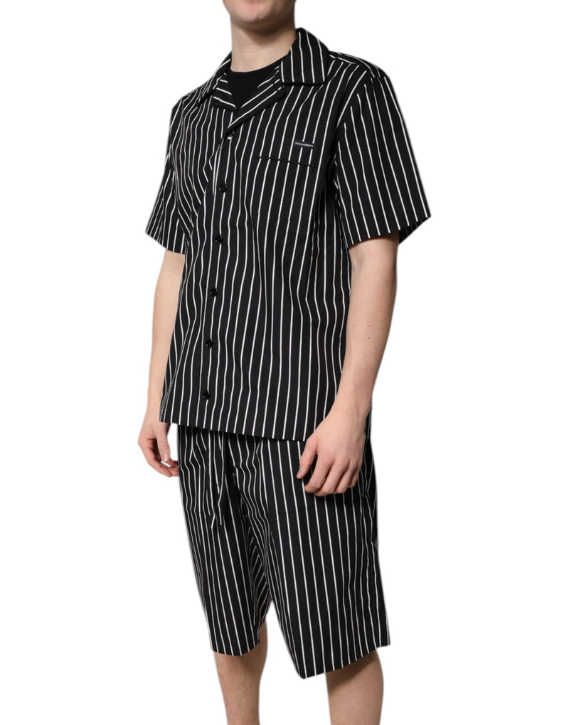 Dolce & Gabbana Black and White Stripes Cotton Men Pajama Set