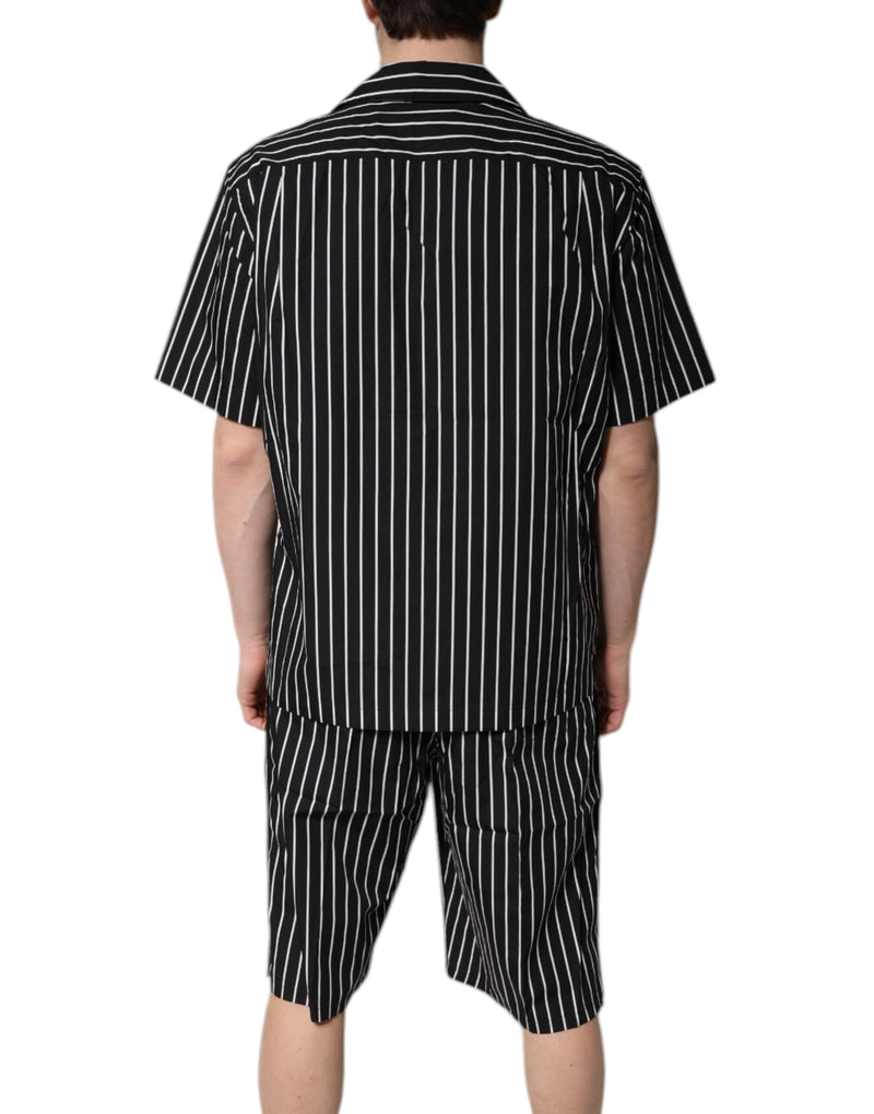 Dolce & Gabbana Black and White Stripes Cotton Men Pajama Set