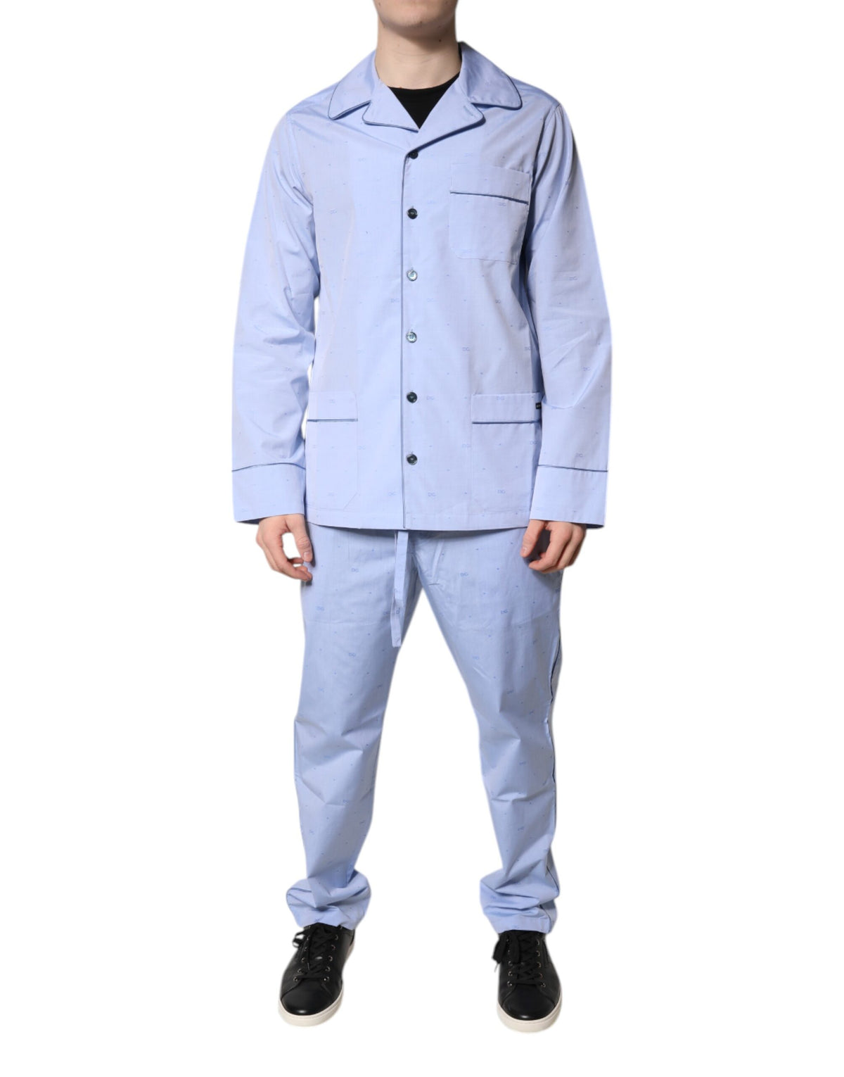 Dolce & Gabbana Light Blue DG Logo Cotton Men Pajama Set
