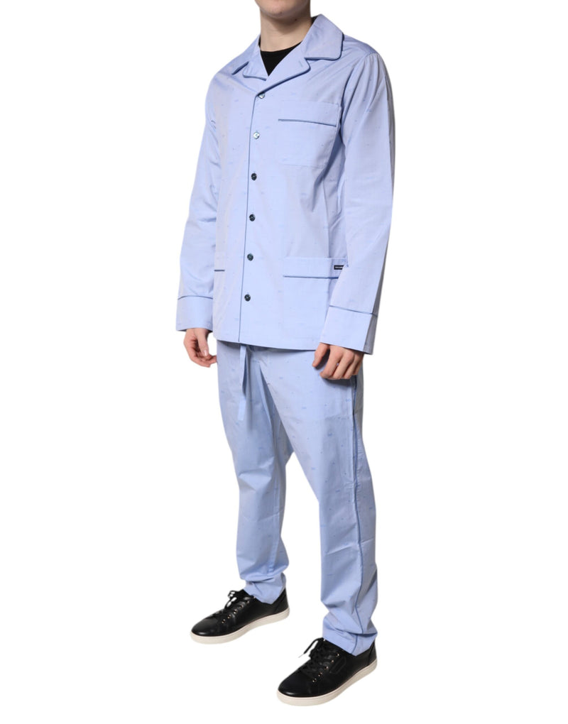 Dolce & Gabbana Light Blue DG Logo Cotton Men Pajama Set