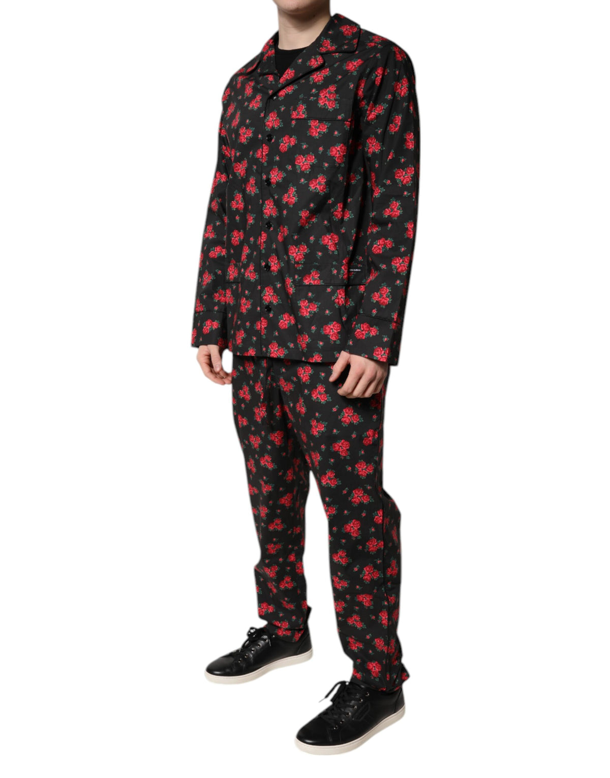 Dolce & Gabbana Black Floral Print Cotton Pajama Set for Men