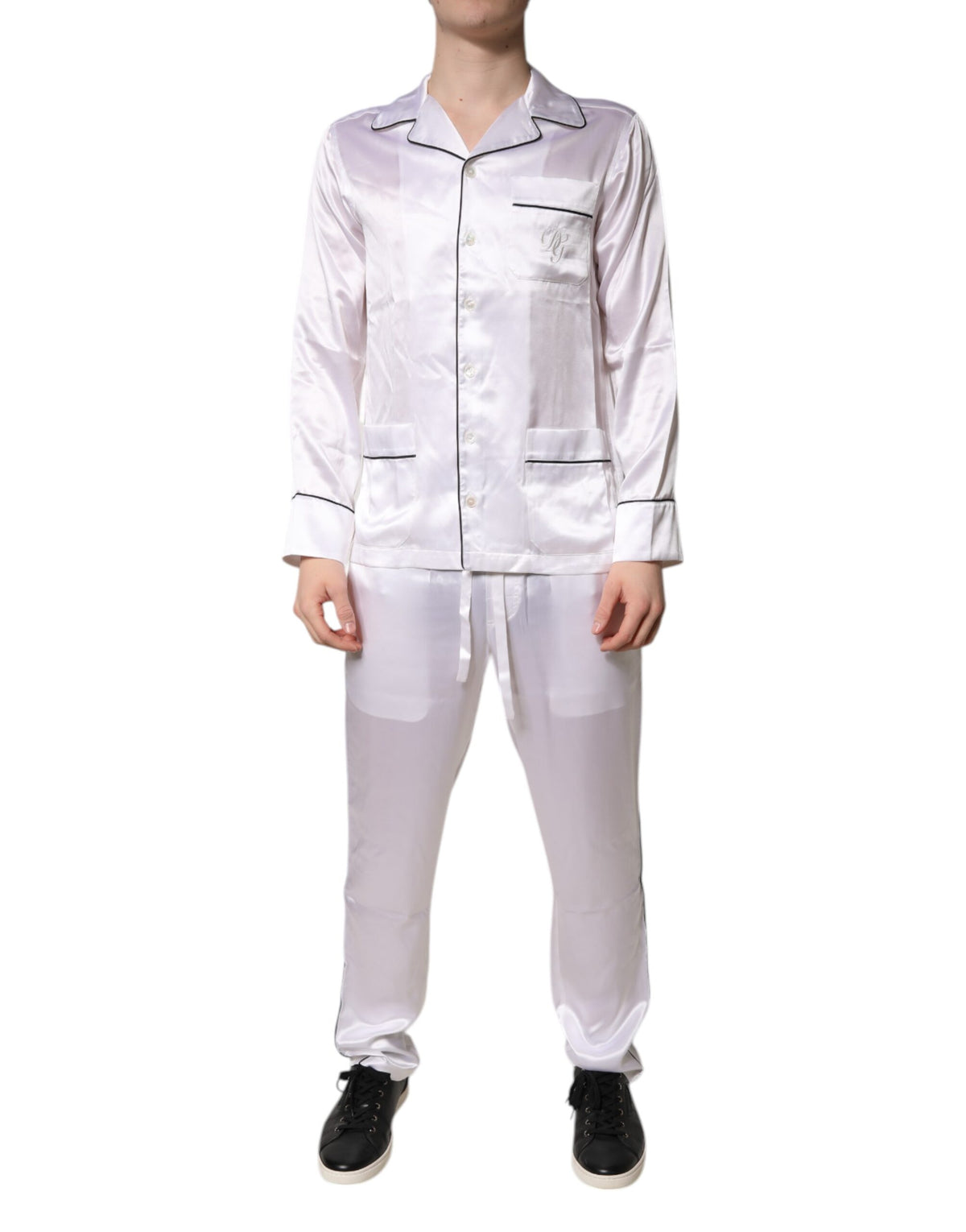Dolce & Gabbana White Satin Silk Men Pajama Set