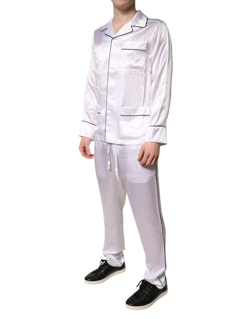 Dolce & Gabbana White Satin Silk Men Pajama Set