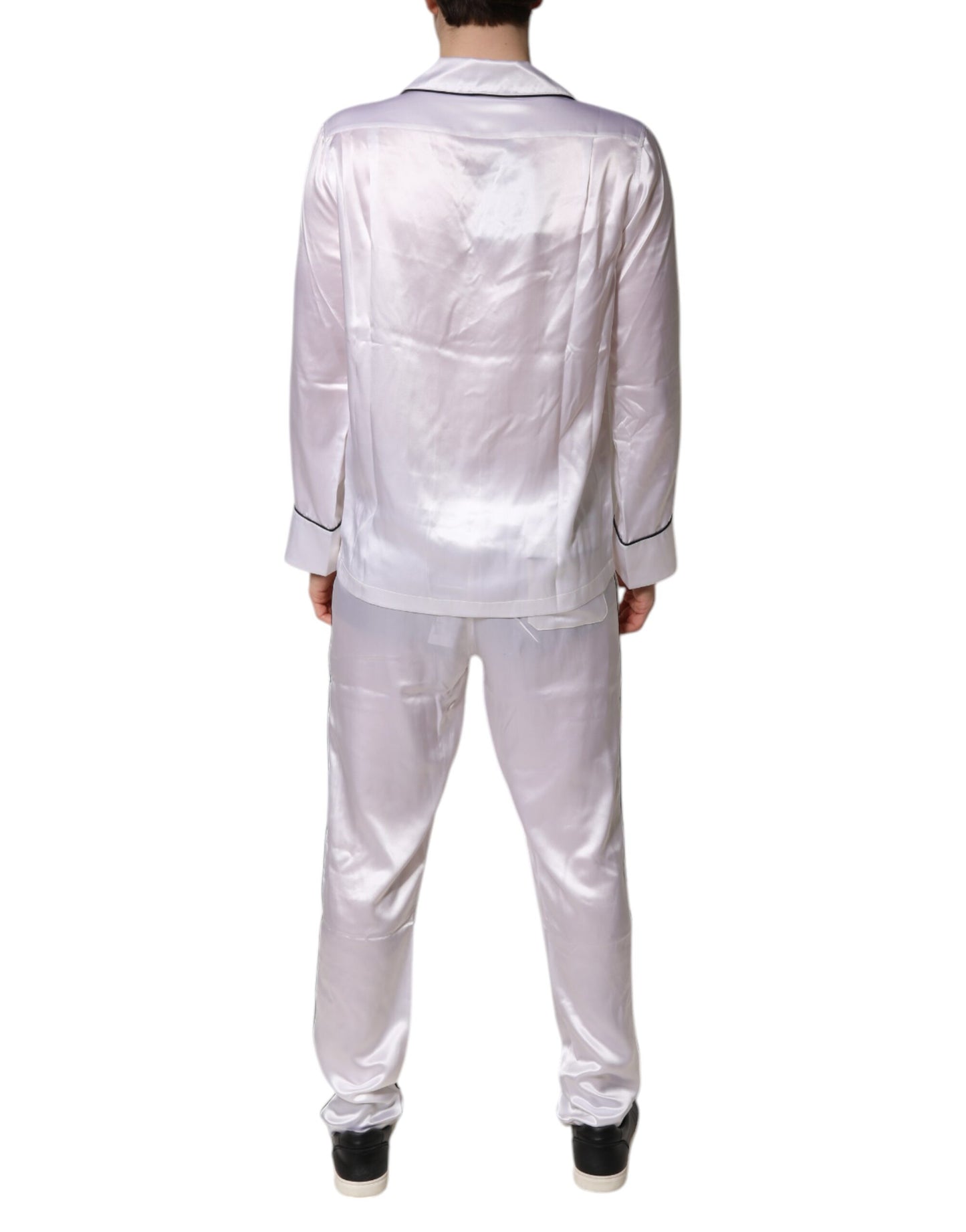 Dolce & Gabbana White Satin Silk Men Pajama Set Sleepwear