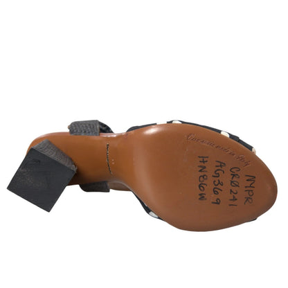 Dolce &amp; Gabbana Zwarte Leren Sandalen met Polkadot Motief